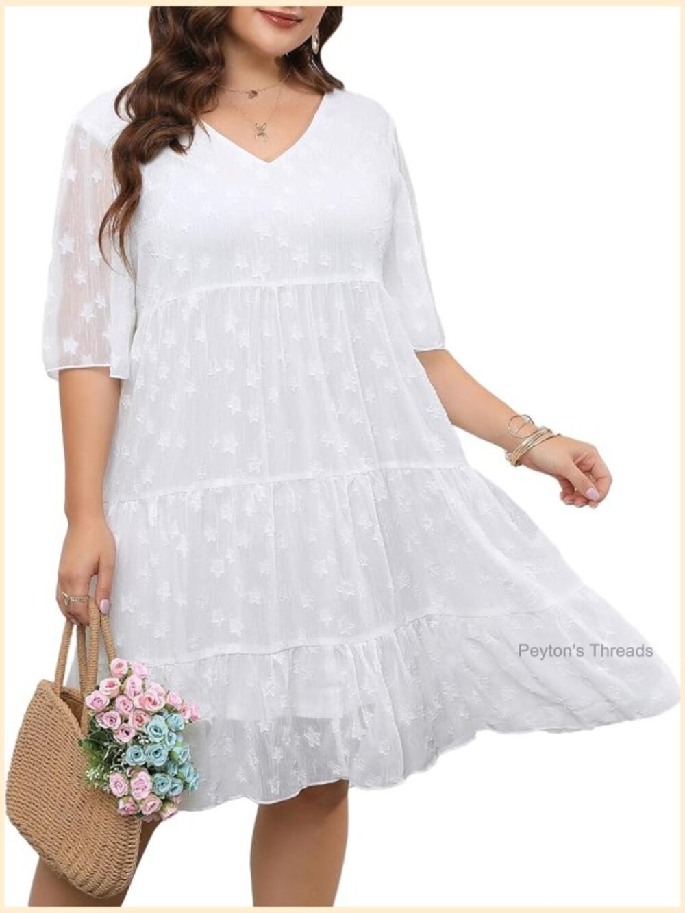 Plus Size Chiffon Babydoll Maternity Dress V-Neck Flutter Sleeve Loose Fit